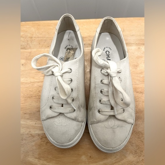 CHANEL Women’s Sneakers Size 36 White Laced Up Platform - Picture 8 of 8